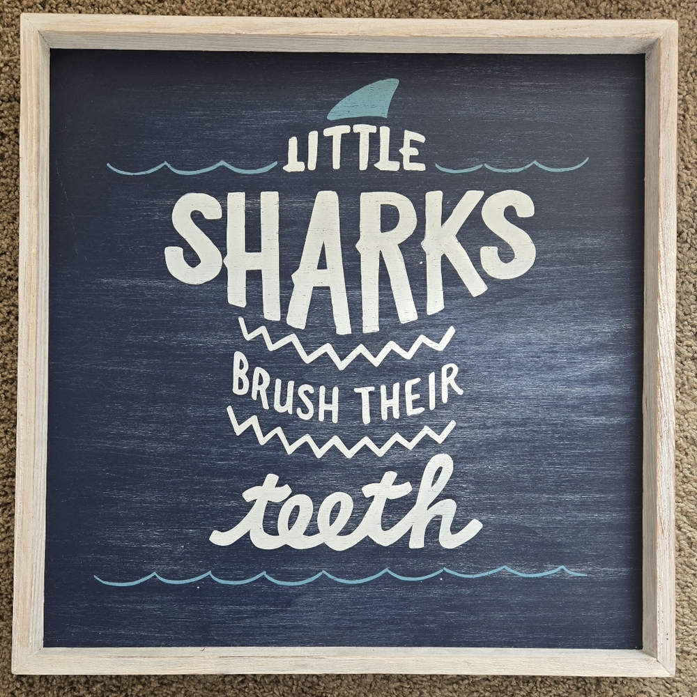 Little Sharks Wall Art - Blue and White